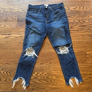 L'AGENCE Dark Blue Distressed Ankle Jeans